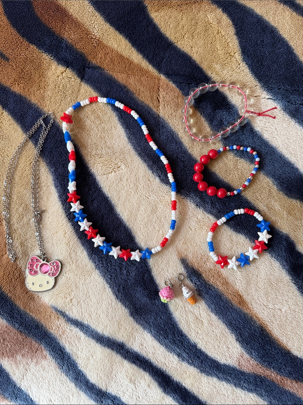 Hello Kitty Kids Patriotic Red White Blue Star Bead Jewelry Set